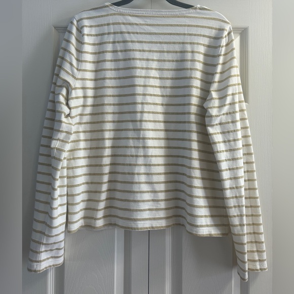 J.Crew Shirt Women's Size L White Gold Stripe Long Sleeve Artist T-Shirt - Picture 2 of 10